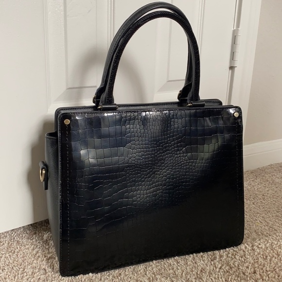 Treasure & Bond Handbags - Treasure & Bond Black Leather Croc Accordion Bag